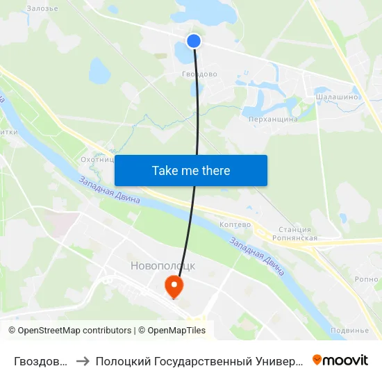 Гвоздово-1 to Полоцкий Государственный Университет map