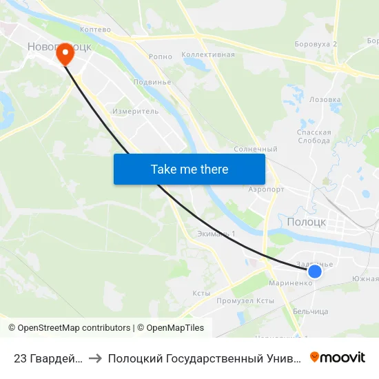 23 Гвардейцев to Полоцкий Государственный Университет map