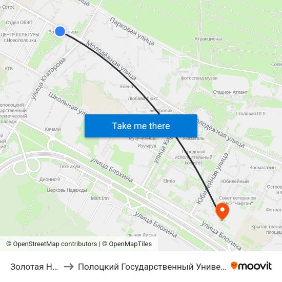 Золотая Нива to Полоцкий Государственный Университет map