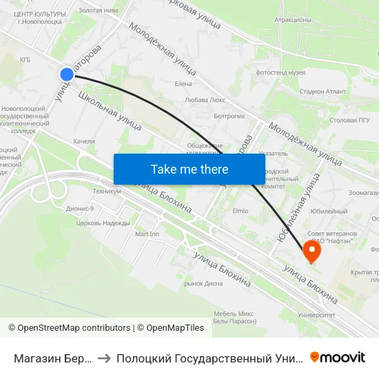 Магазин Березка to Полоцкий Государственный Университет map