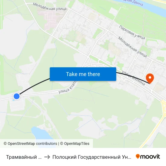 Трамвайный Парк to Полоцкий Государственный Университет map