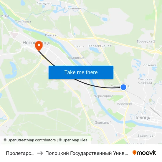 Пролетарская to Полоцкий Государственный Университет map