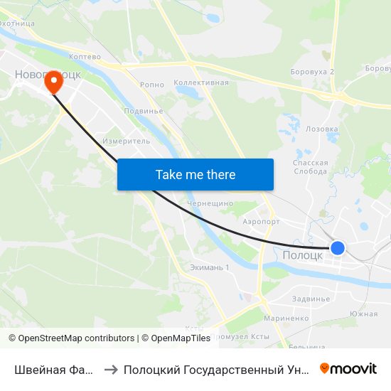 Швейная Фабрика to Полоцкий Государственный Университет map