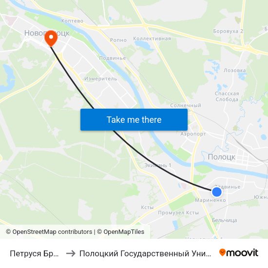 Петруся Бровки to Полоцкий Государственный Университет map