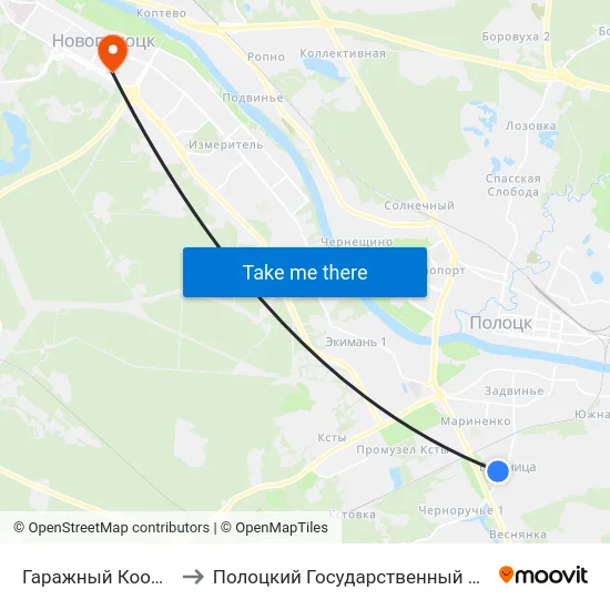 Гаражный Кооператив to Полоцкий Государственный Университет map