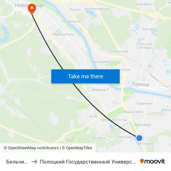 Бельчица to Полоцкий Государственный Университет map