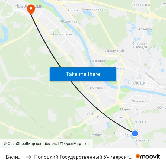Белица to Полоцкий Государственный Университет map