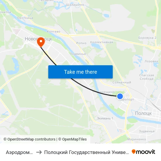 Аэродромная to Полоцкий Государственный Университет map