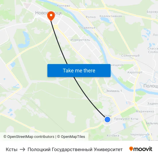 Ксты to Полоцкий Государственный Университет map