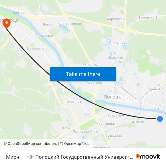 Мирная to Полоцкий Государственный Университет map