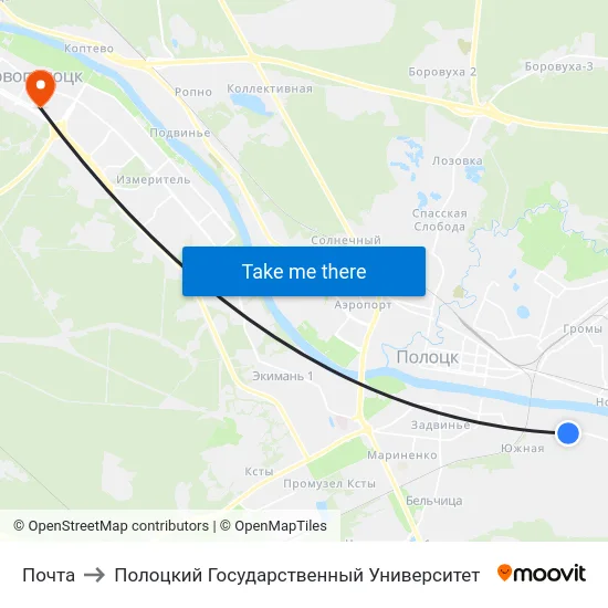 Почта to Полоцкий Государственный Университет map
