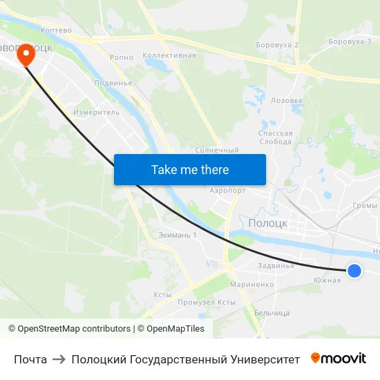 Почта to Полоцкий Государственный Университет map