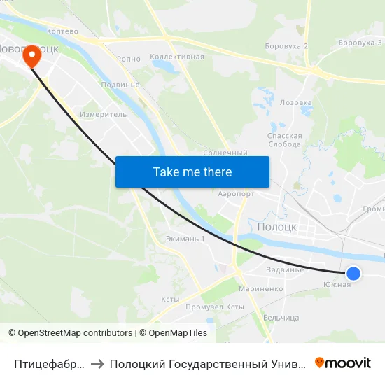 Птицефабрика to Полоцкий Государственный Университет map