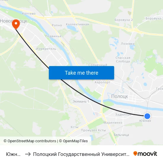 Южная to Полоцкий Государственный Университет map