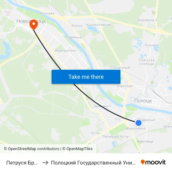 Петруся Бровки to Полоцкий Государственный Университет map
