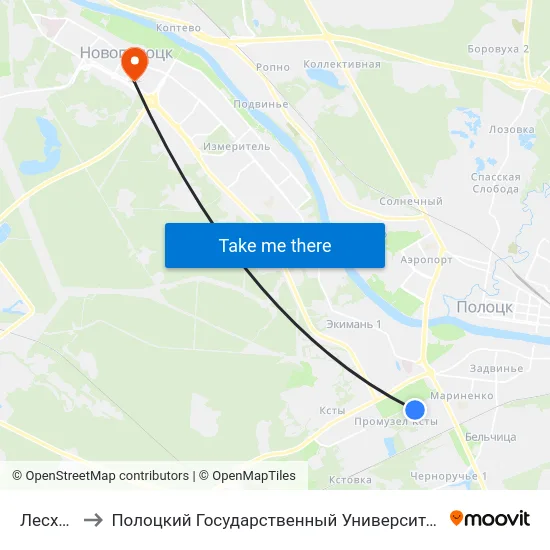 Лесхоз to Полоцкий Государственный Университет map