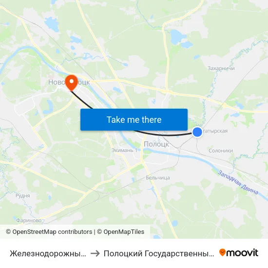 Железнодорожный Переезд to Полоцкий Государственный Университет map