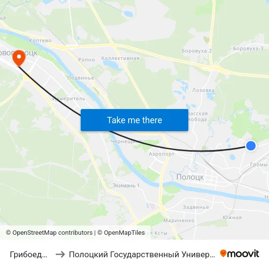 Грибоедова to Полоцкий Государственный Университет map