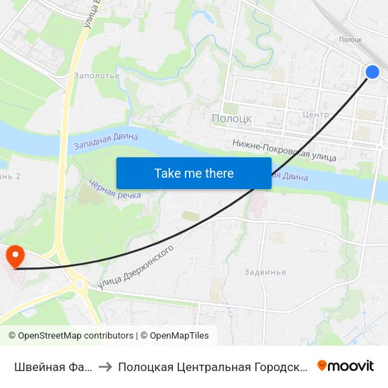 Швейная Фабрика to Полоцкая Центральная Городская Больница map