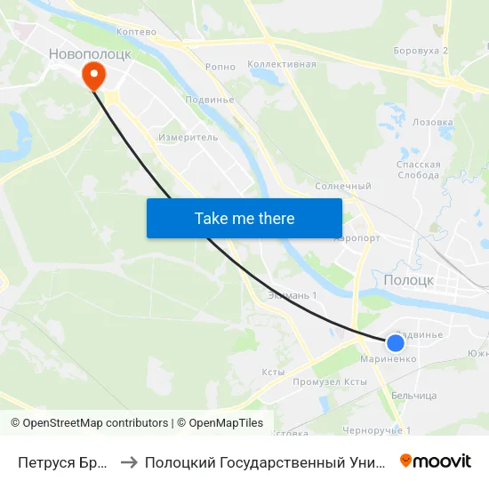 Петруся Бровки to Полоцкий Государственный Университет map