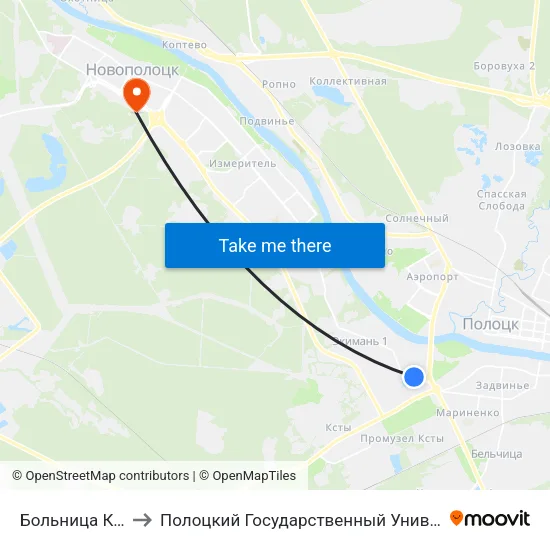 Больница Ксты to Полоцкий Государственный Университет map