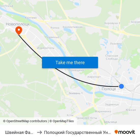 Швейная Фабрика to Полоцкий Государственный Университет map