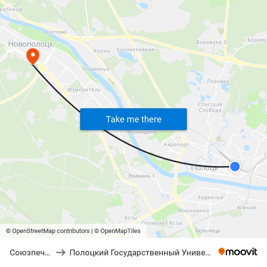 Союзпечать to Полоцкий Государственный Университет map