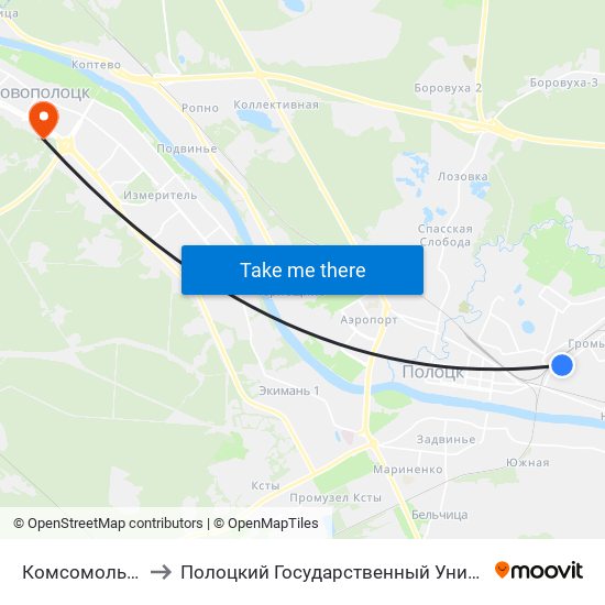 Комсомольская to Полоцкий Государственный Университет map