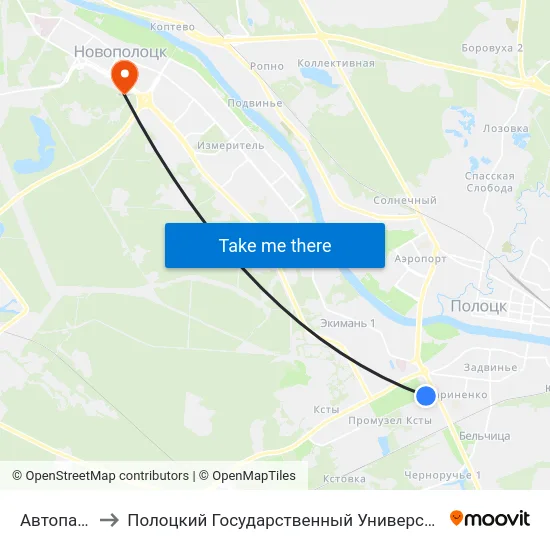Автопарк to Полоцкий Государственный Университет map