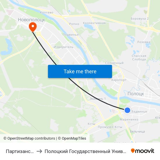 Партизанская to Полоцкий Государственный Университет map