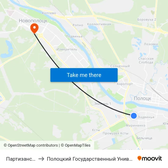 Партизанская to Полоцкий Государственный Университет map