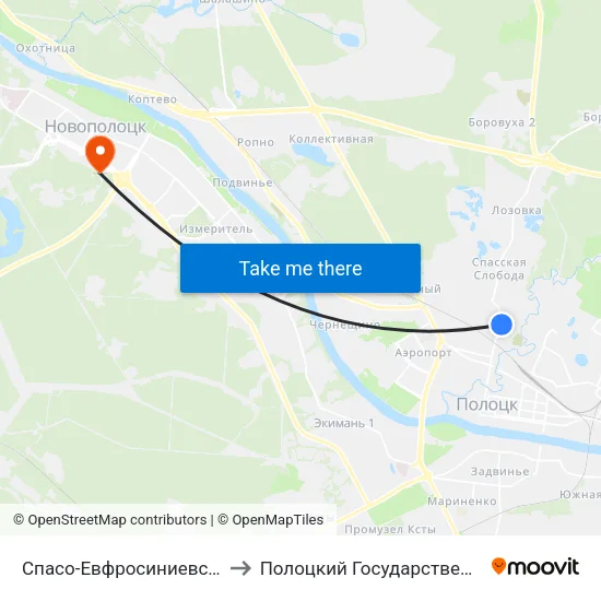 Спасо-Евфросиниевский Монастырь to Полоцкий Государственный Университет map
