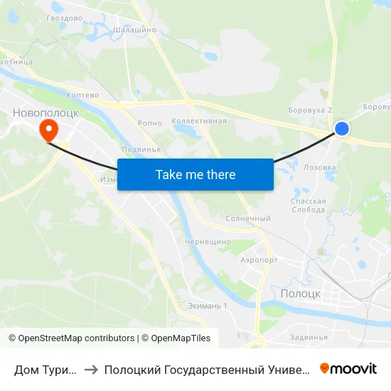 Дом Туриста to Полоцкий Государственный Университет map