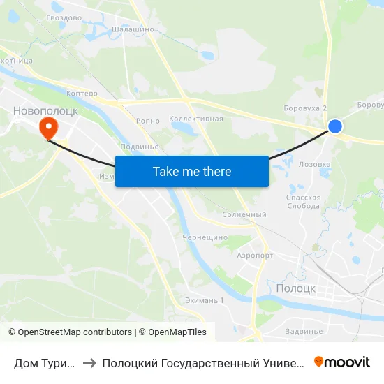 Дом Туриста to Полоцкий Государственный Университет map