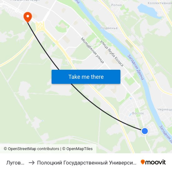 Луговая to Полоцкий Государственный Университет map