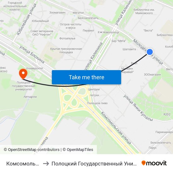 Комсомольская to Полоцкий Государственный Университет map
