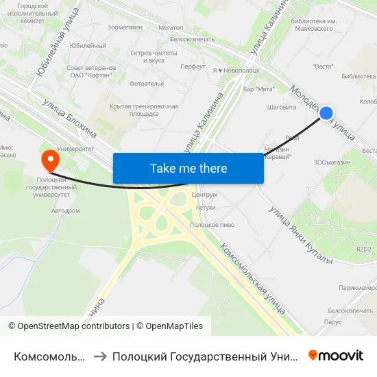 Комсомольская to Полоцкий Государственный Университет map