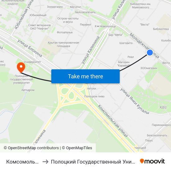 Комсомольская to Полоцкий Государственный Университет map