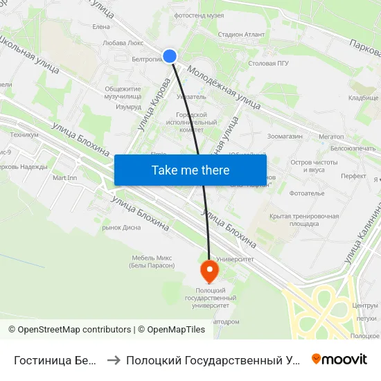 Гостиница Беларусь to Полоцкий Государственный Университет map