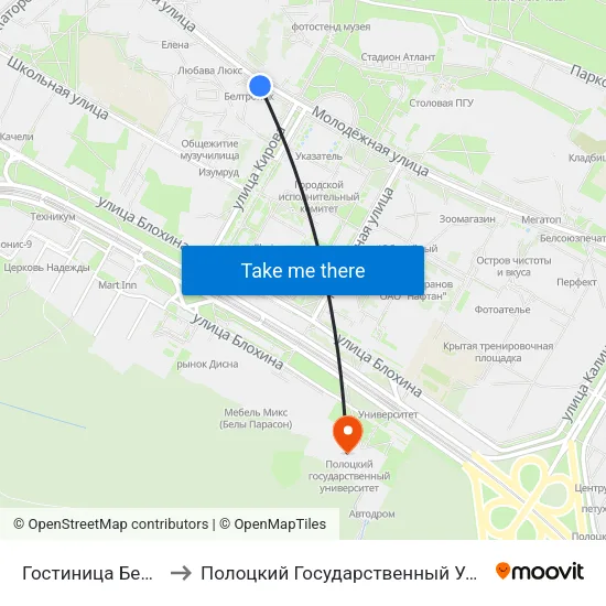 Гостиница Беларусь to Полоцкий Государственный Университет map