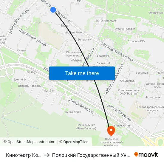 Кинотеатр Космос to Полоцкий Государственный Университет map