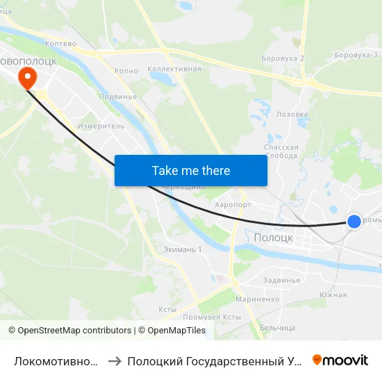 Локомотивное Депо to Полоцкий Государственный Университет map
