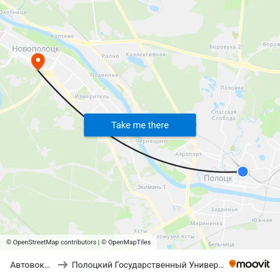 Автовокзал to Полоцкий Государственный Университет map