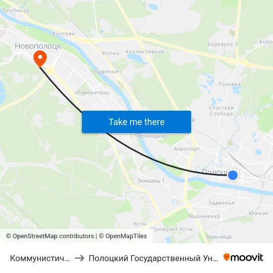 Коммунистическая to Полоцкий Государственный Университет map
