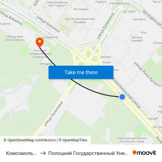 Комсомольская to Полоцкий Государственный Университет map