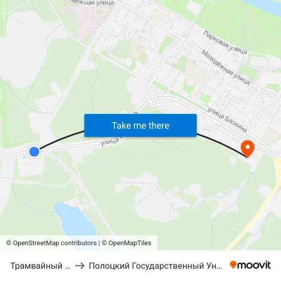 Трамвайный Парк to Полоцкий Государственный Университет map