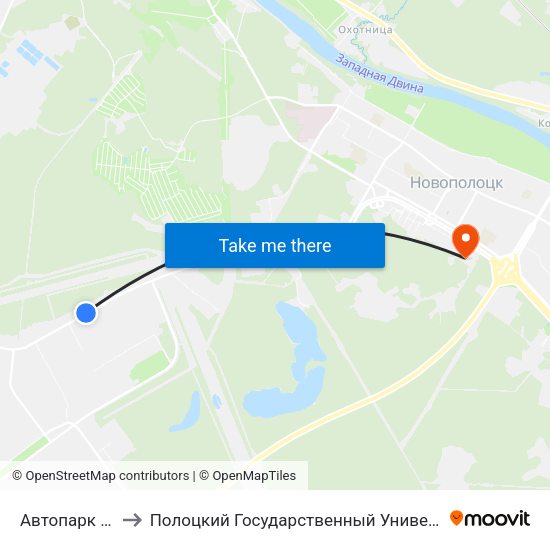 Автопарк №6 to Полоцкий Государственный Университет map