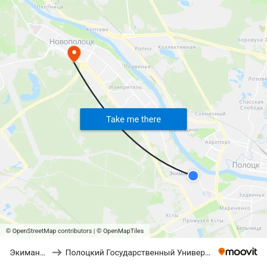 Экимань-2 to Полоцкий Государственный Университет map