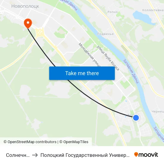 Солнечная to Полоцкий Государственный Университет map