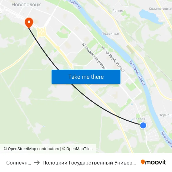 Солнечная to Полоцкий Государственный Университет map
